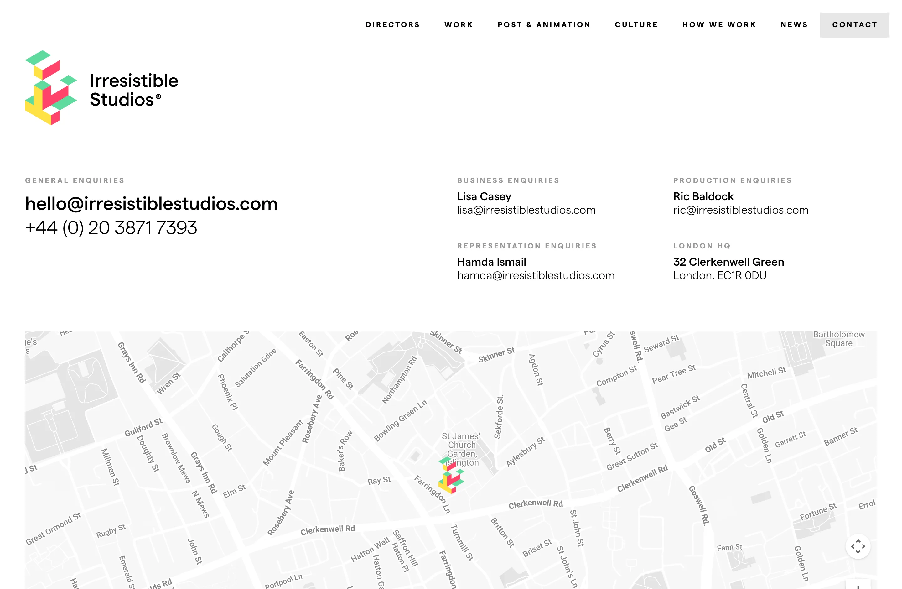 Simple, clear contact page
