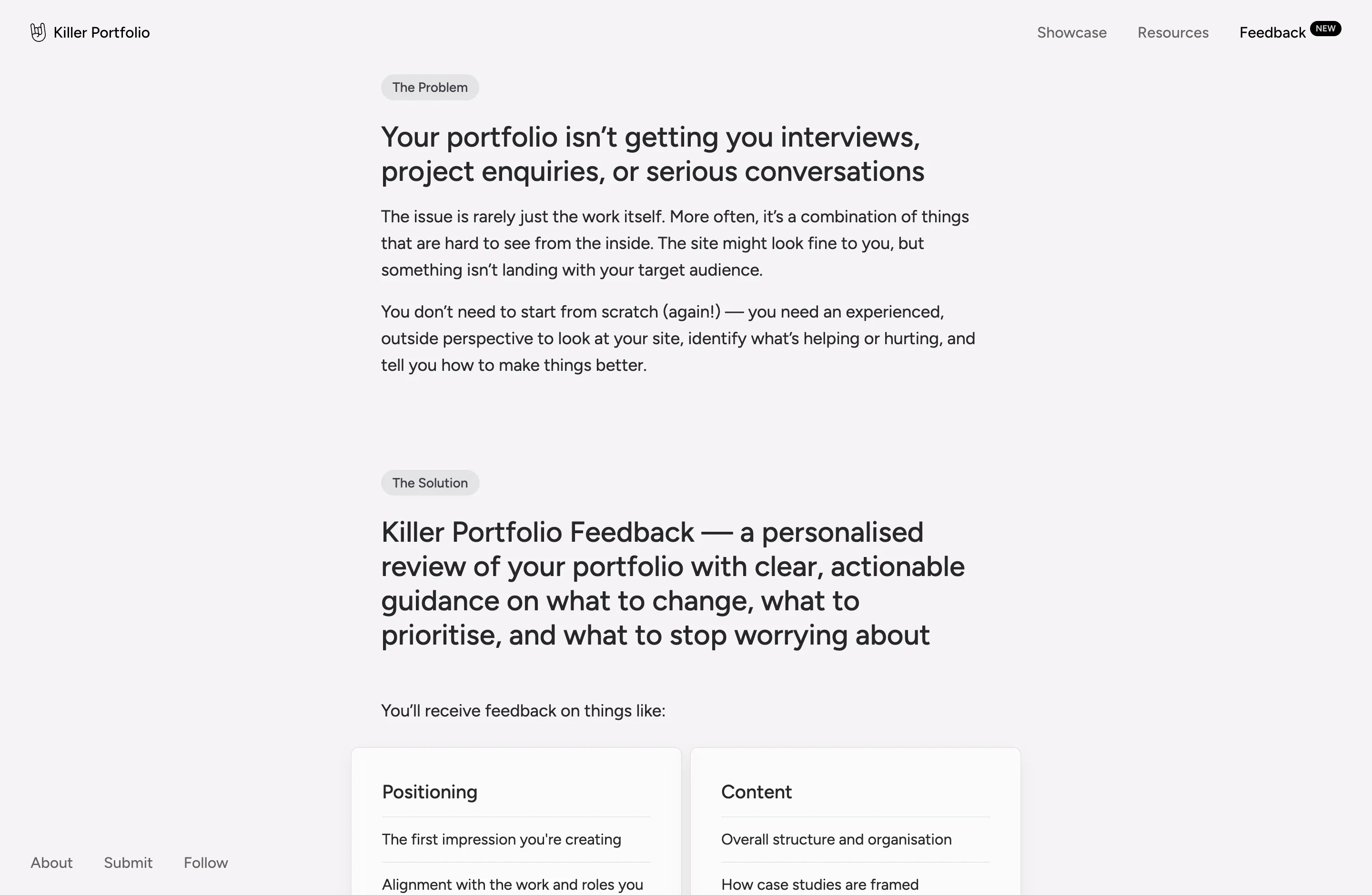 Landing page for Feedback service offering