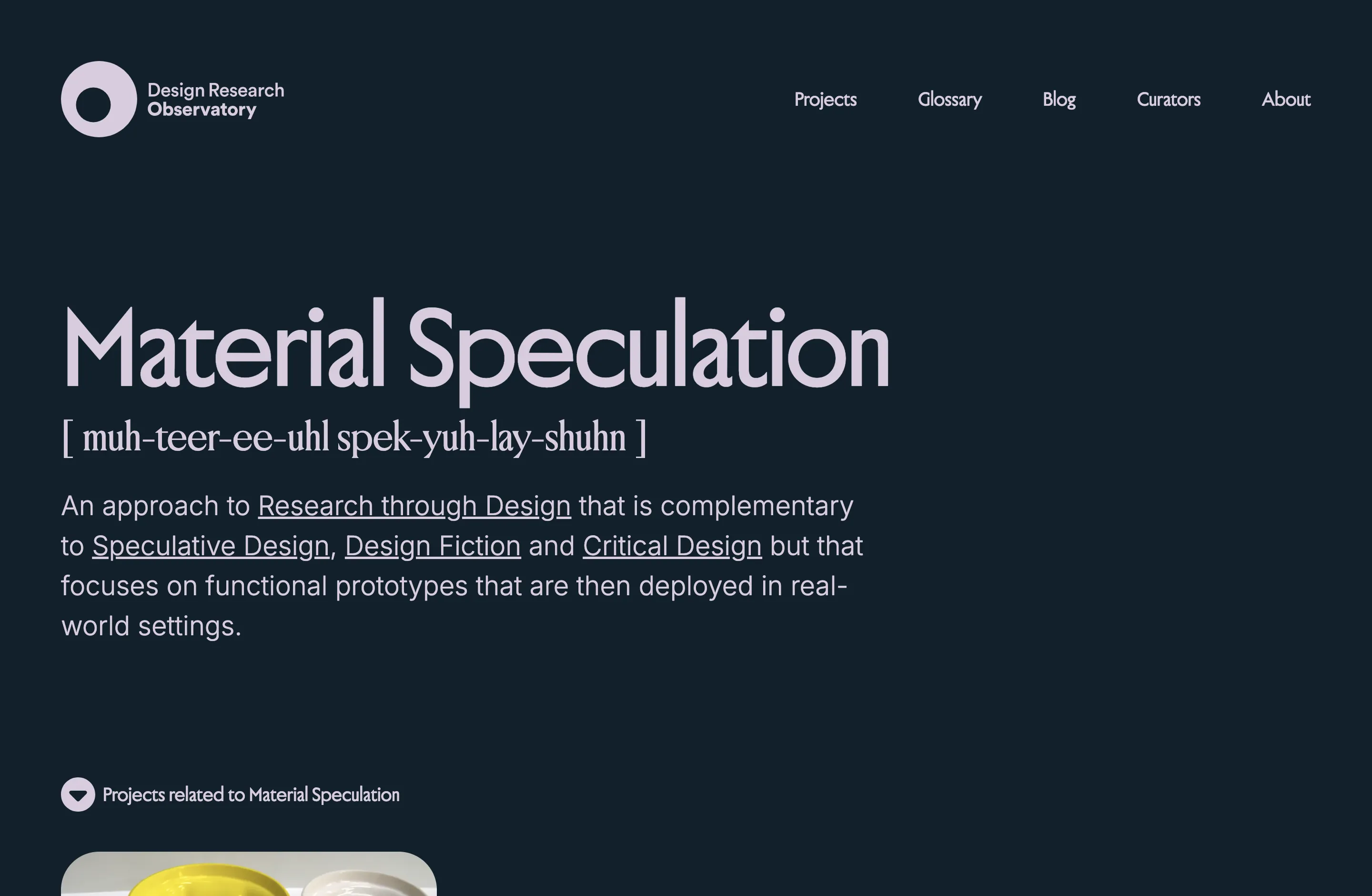 Glossary view for design research terms