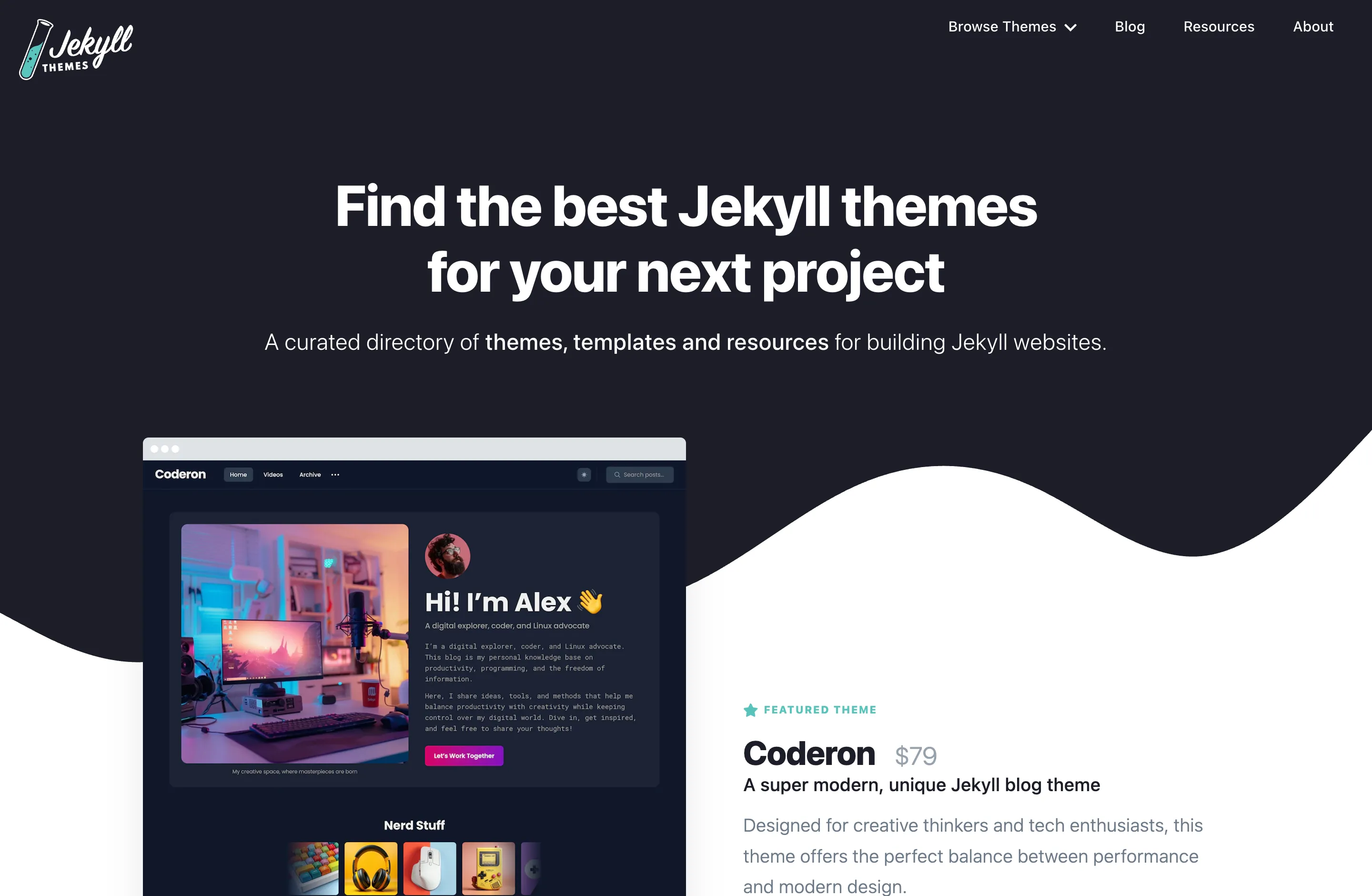 Marketplace home page with featured theme