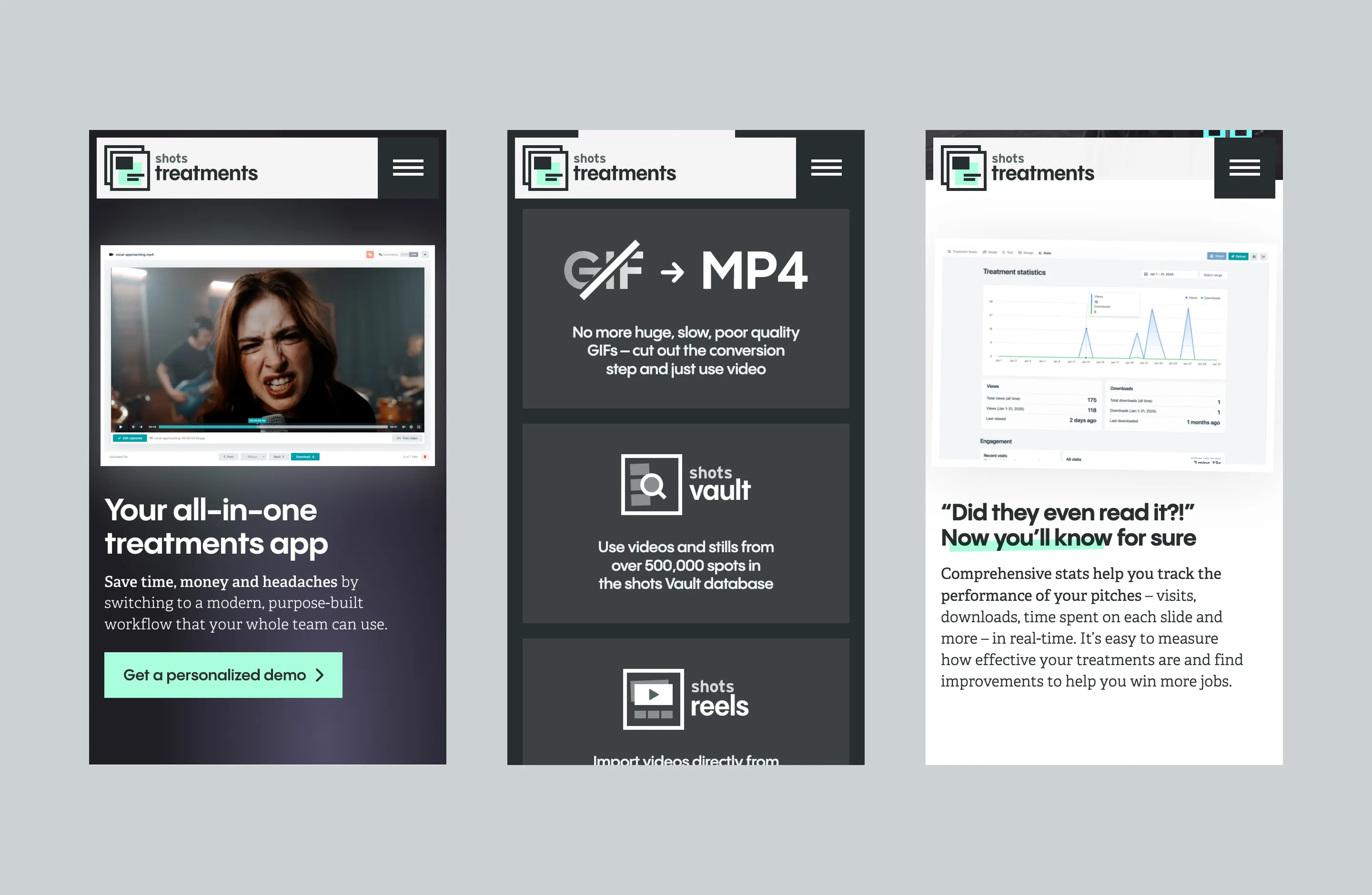 Mobile views from the Treatments landing page