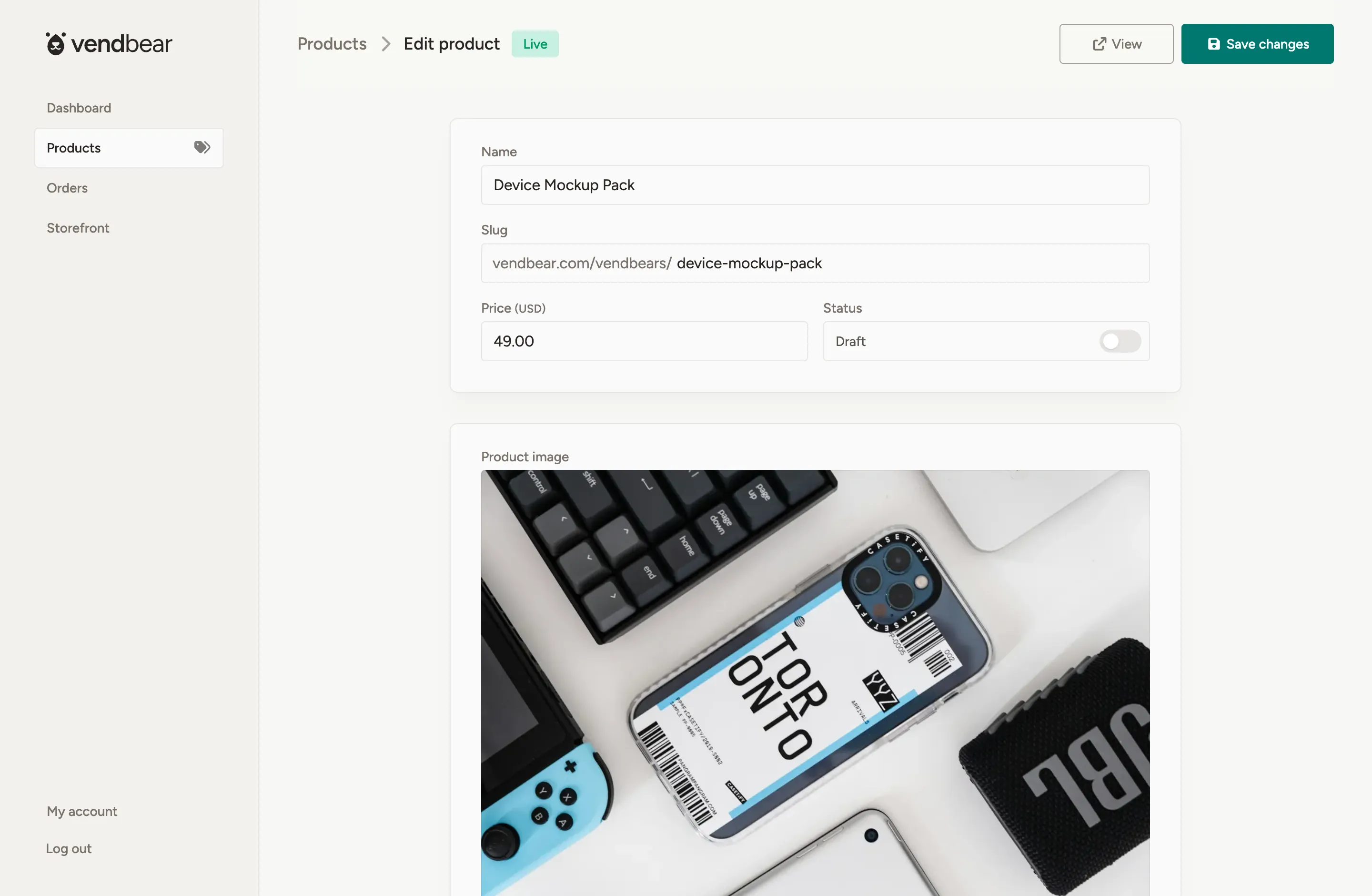 Product detail view with clean, focused editing experience
